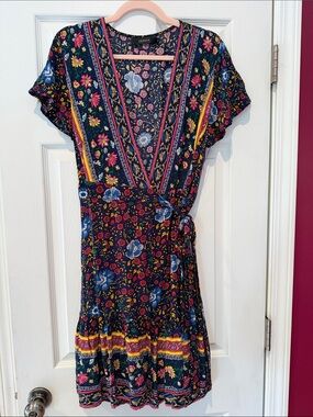 Zesica Navy Floral Wrap Mini Dress with Tie Waist